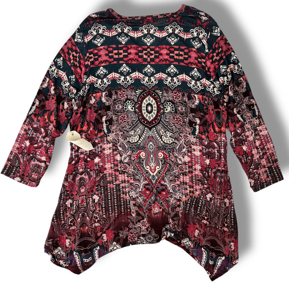 Farmers Market Abstract Print Sharkbite Abstract Hem Shirt Plus Size 2X Artsy - Picture 3 of 6